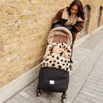 BINIBAMBA Leopard Footmuff and Noir Sheepskin Buggy Mittens