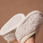 Sheepskin baby slippers made from merino wool with leather soles and suitable for babies
