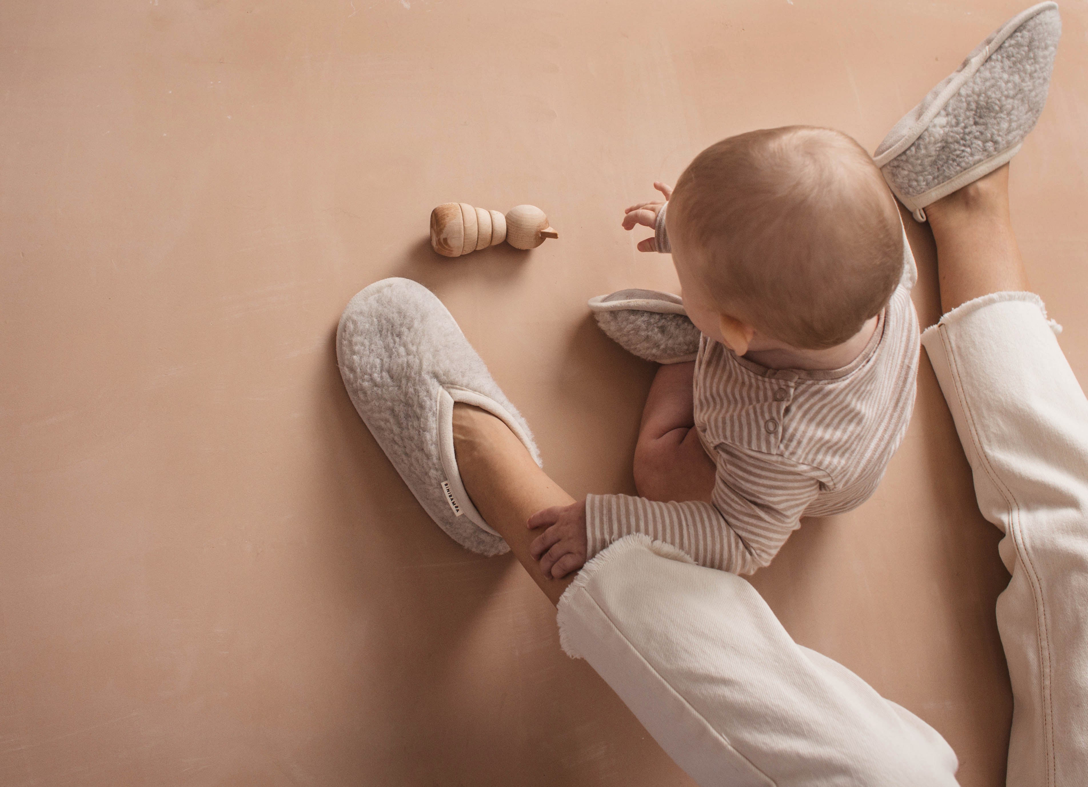 merino wool slippers for women in grey with leather soles, also available for babies