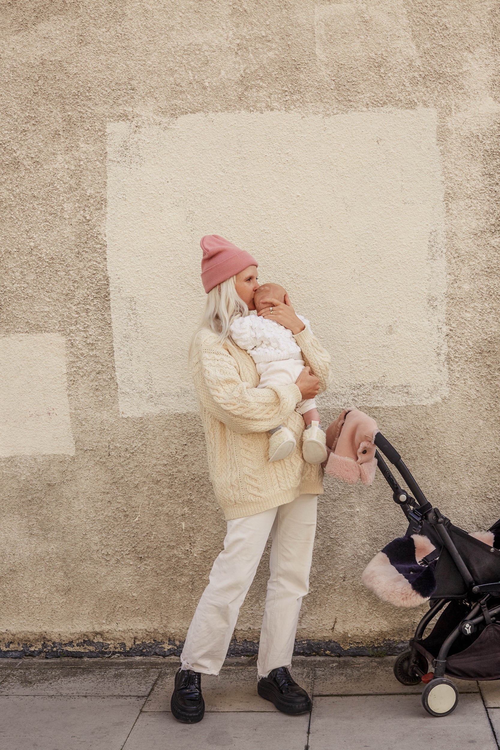 sheepskin buggy mittens by binibamba in rose pink