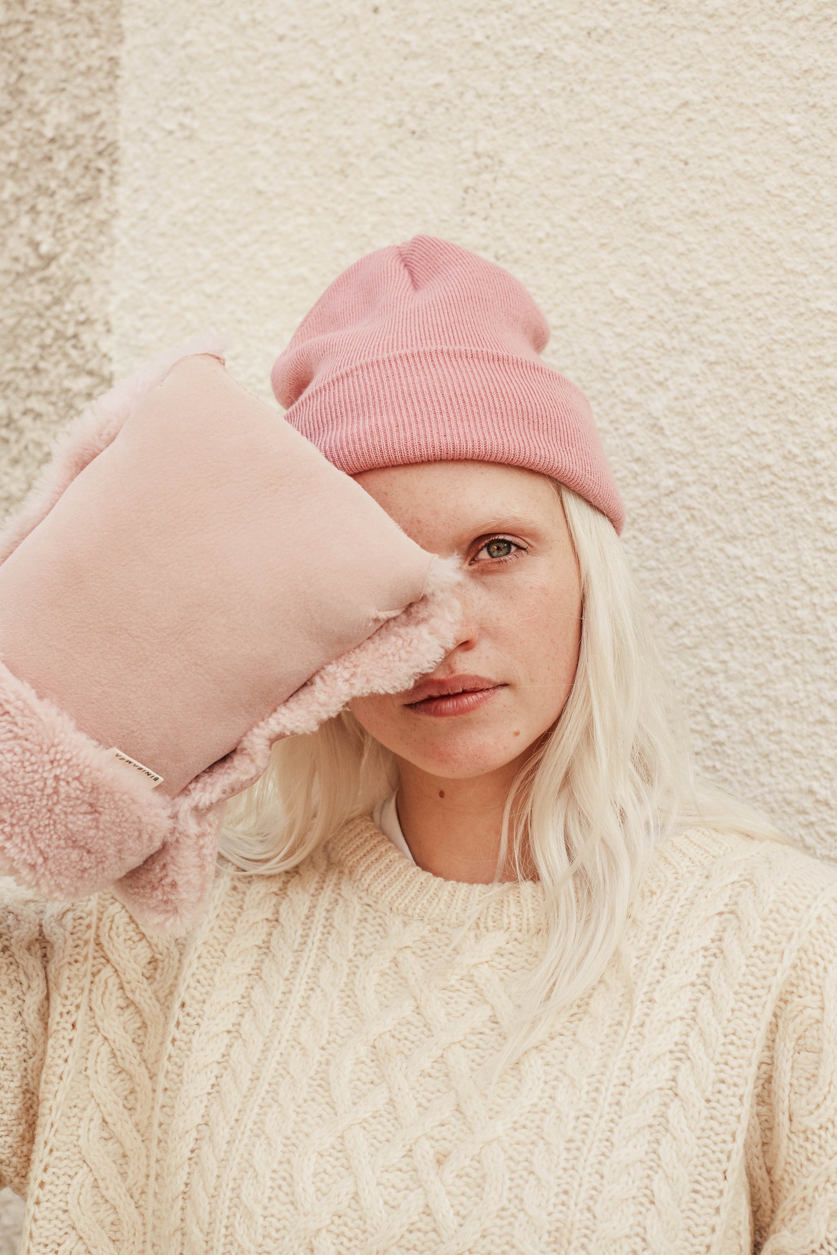 rose pink sheepskin buggy gloves by binibamba