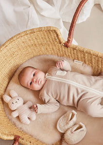 MORI CLEVER ZIP SLEEPSUIT OATMEAL STRIPE