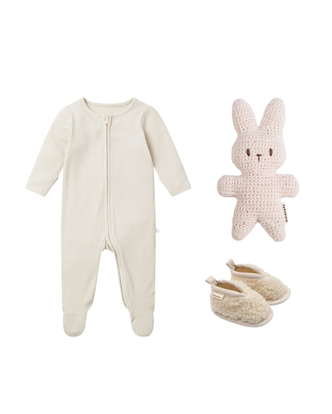 MORI X BINIBAMBA SLEEPSUIT, BOOTIES & CROCHET BINIBUNNY GIFT SET