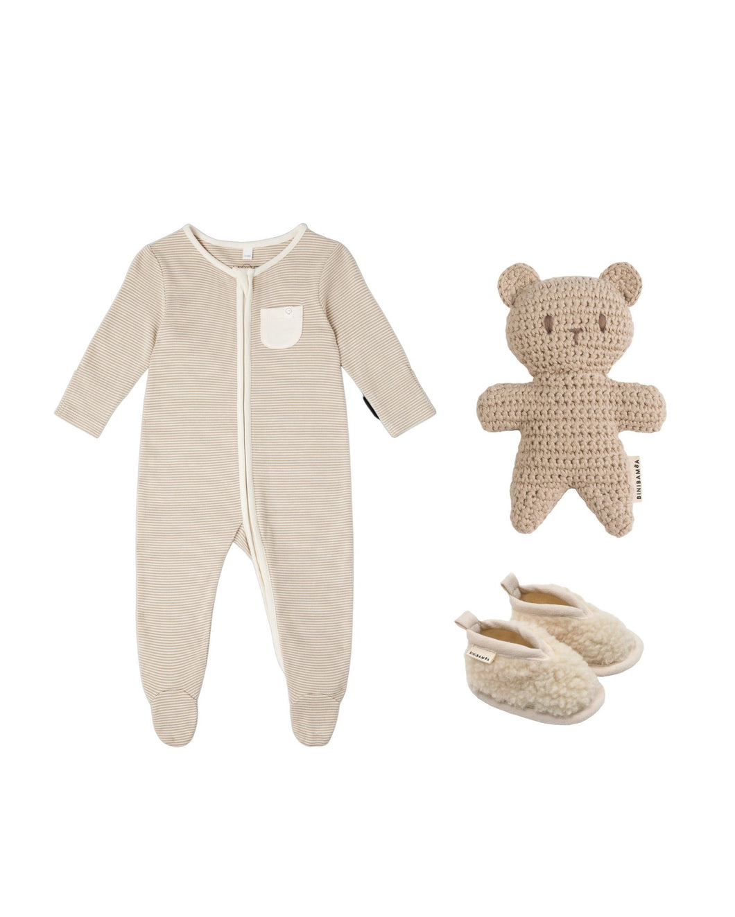 MORI X BINIBAMBA SLEEPSUIT, BOOTIES & CROCHET BINIBEAR GIFT SET