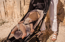 Load image into Gallery viewer, Grey sheepskin pram liner with baby sat in buggy