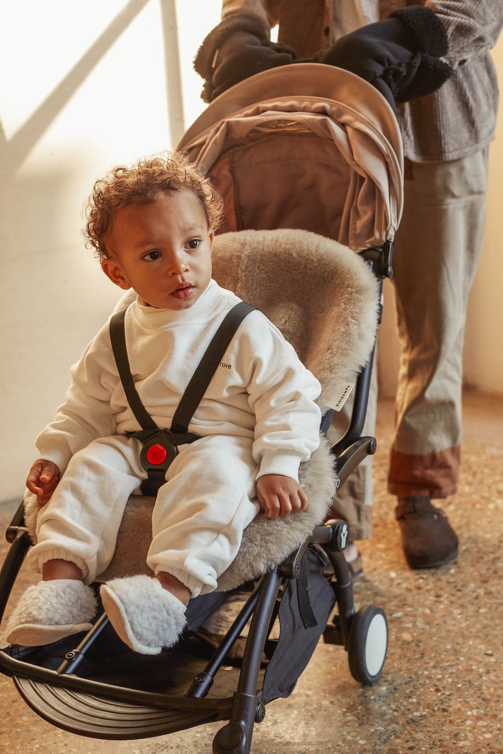 black sheepskin buggy mittens by binbamba for any pram
