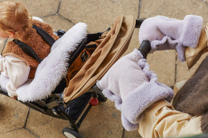 Matching Binibamba sheepskin parmaviolet pram liner and buggy mittens limited edition for Browns