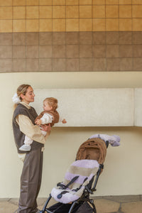 Stripe sheepskin pram liner exclusively for Browns department store by Binibamba