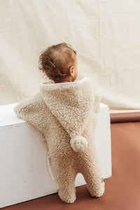 Harrods exclusive winter snugglesuit romper for babies in neutral peanut wool