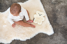 Load image into Gallery viewer, baby sat on sheepskin rug with binibear sheepskin teddy bear