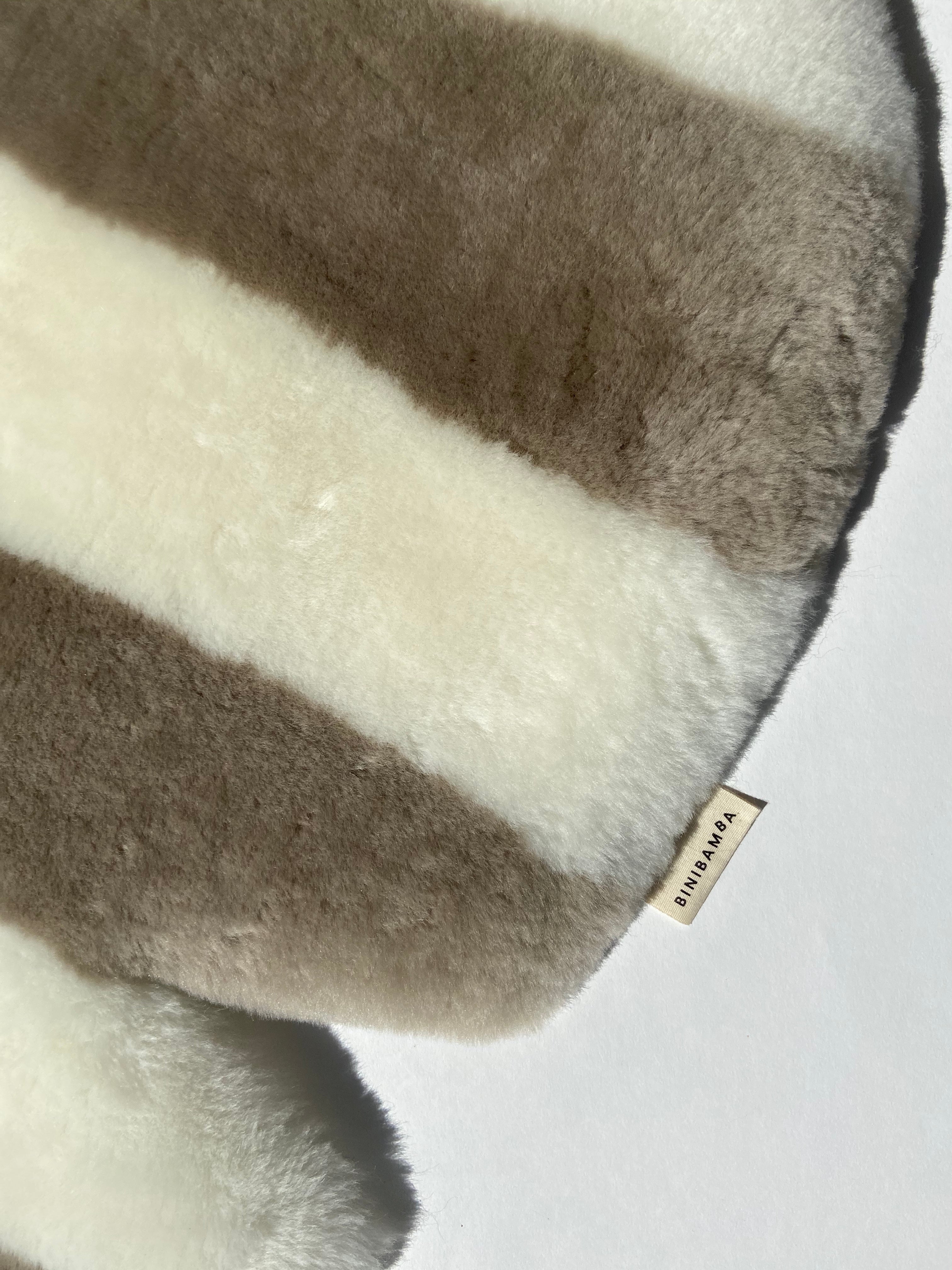 STRIPE BROWN AND WHITE SHEEPSKIN PRAM LINER